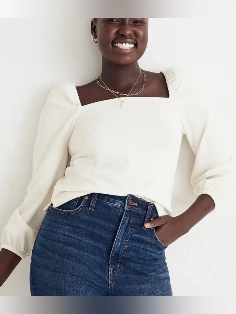 Madewell Square Neck Puff Sleeve Top Cream Size XL